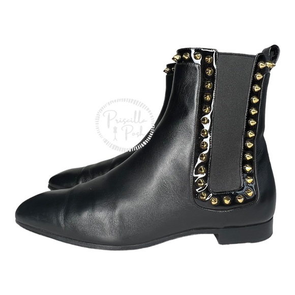Christian Louboutin Black Leather Studded Red Sole Chelsea Boots Ankle Booties - Picture 9 of 13